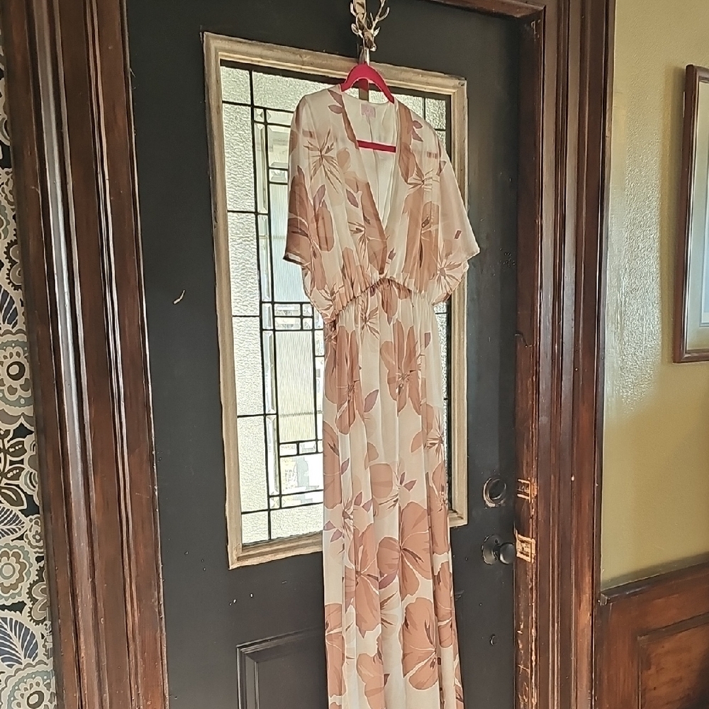 CREAMY BEIGE Lily White and  Colorblock  Long Dress